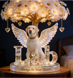 Custom Always In Our Hearts Angel Wings Figurine, Personalized Labrador Memorial Tree Lamp Statue, Dog Loss Sympathy Remembrance Night Light