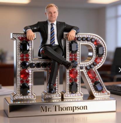Custom Older Male HR Director Desk Nameplate Plaque - Personalized Executive Figure Trophy Gift