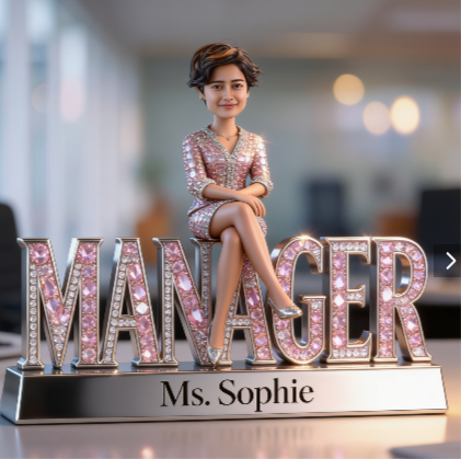 Custom Female Office Manager Desk Nameplate Plaque - Personalized Corporate Figure Trophy Gift