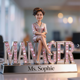 Custom Female Office Manager Desk Nameplate Plaque - Personalized Corporate Figure Trophy Gift