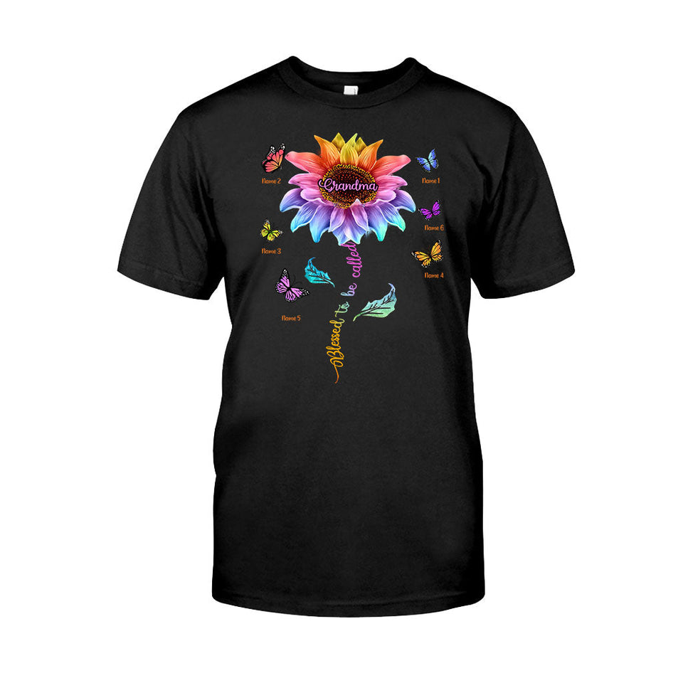 Blessed To Be Called Grandma Colorful Sunflower With Butterflies - Personalized Mother's Day T-shirt and Hoodie