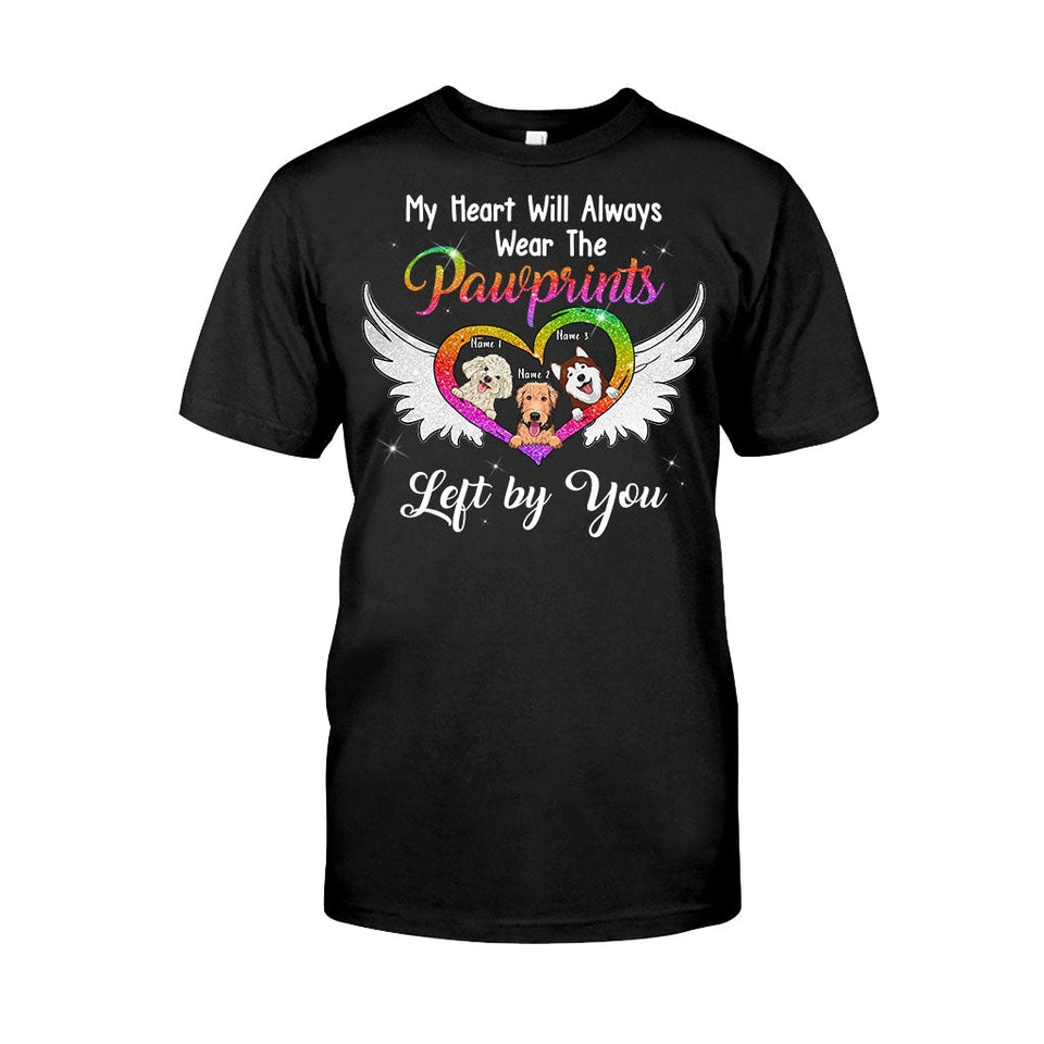 My Heart Will Always Wear The Pawprints - Personalized Dog T-shirt and Hoodie With Faux Glitter Print