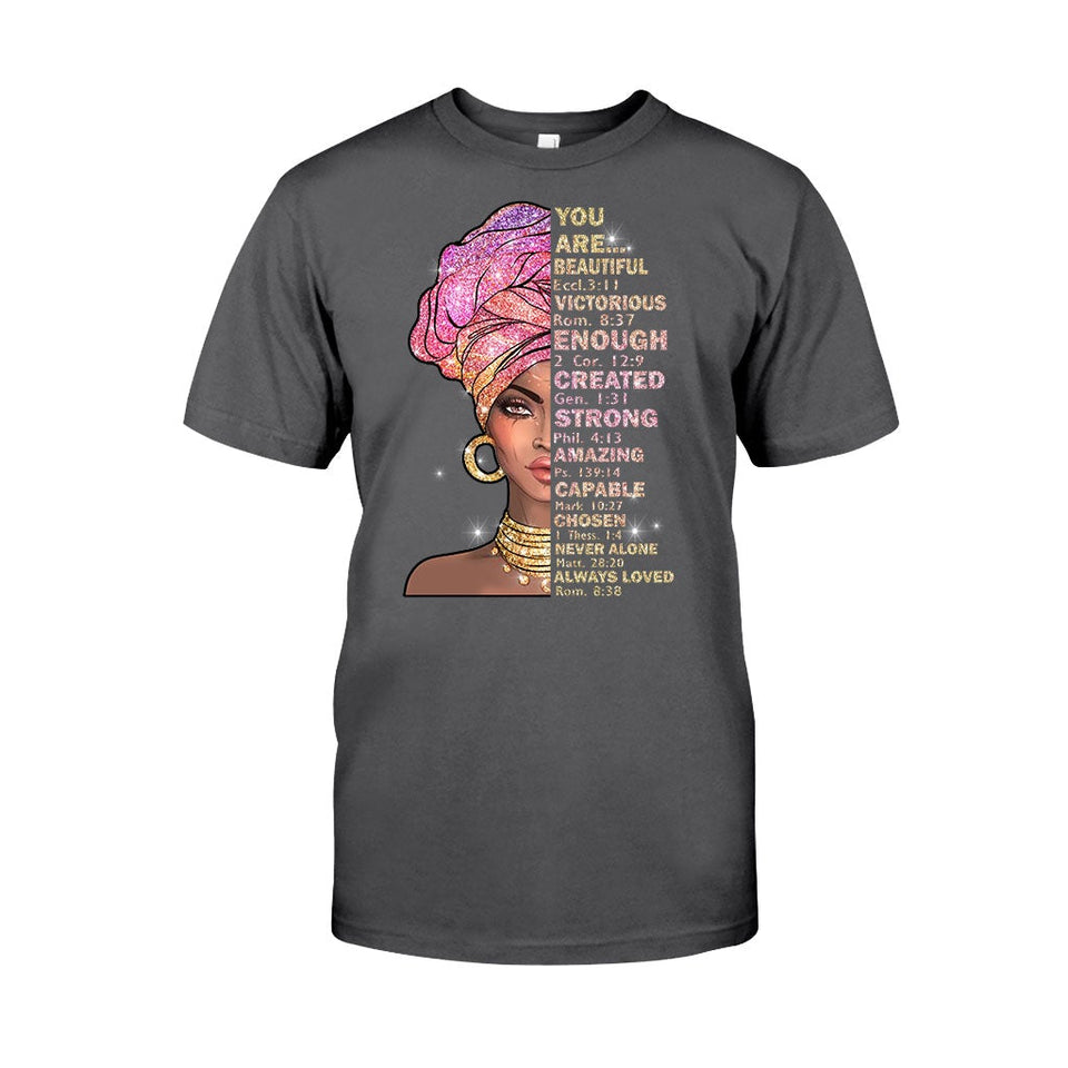 You Are Beautiful - African American T-shirt and Hoodie With Faux Glitter Print 1121