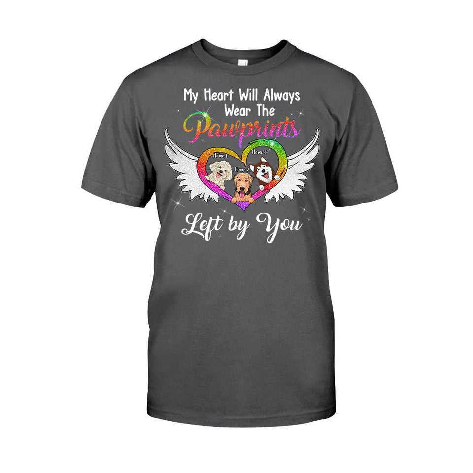 My Heart Will Always Wear The Pawprints - Personalized Dog T-shirt and Hoodie With Faux Glitter Print