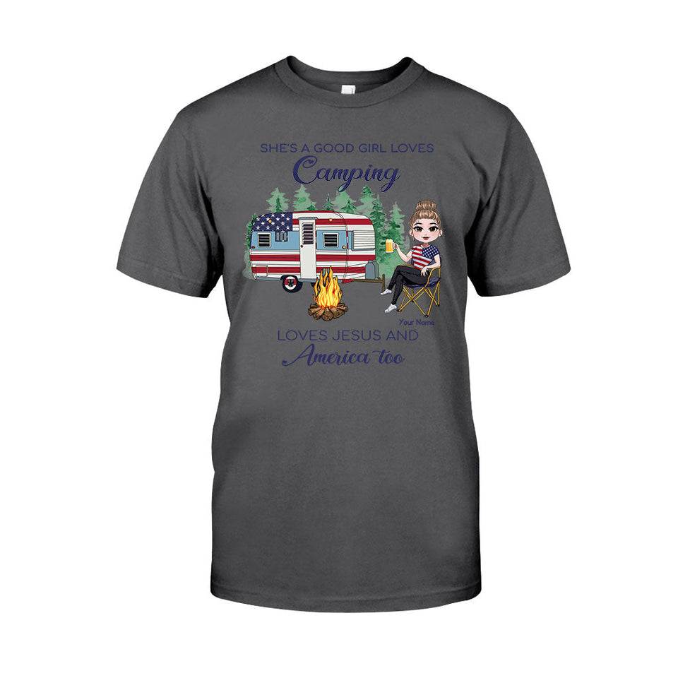 She's A Good Girl Loves Camping - Personalized Independence Day T-shirt and Hoodie