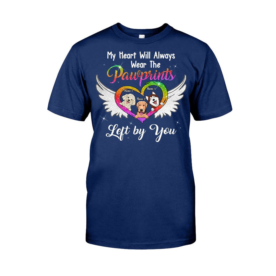 My Heart Will Always Wear The Pawprints - Personalized Dog T-shirt and Hoodie With Faux Glitter Print