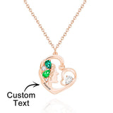 Birthstone Engraved Heart Charm - Personalized Mother Birthstone Women Necklace