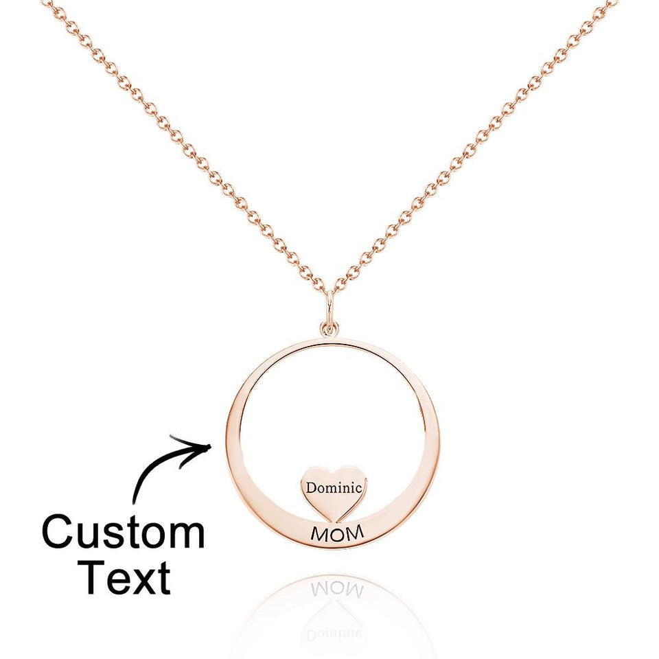 Custom Engraved Circle Hearts Necklace Charm - Personalized Necklace
