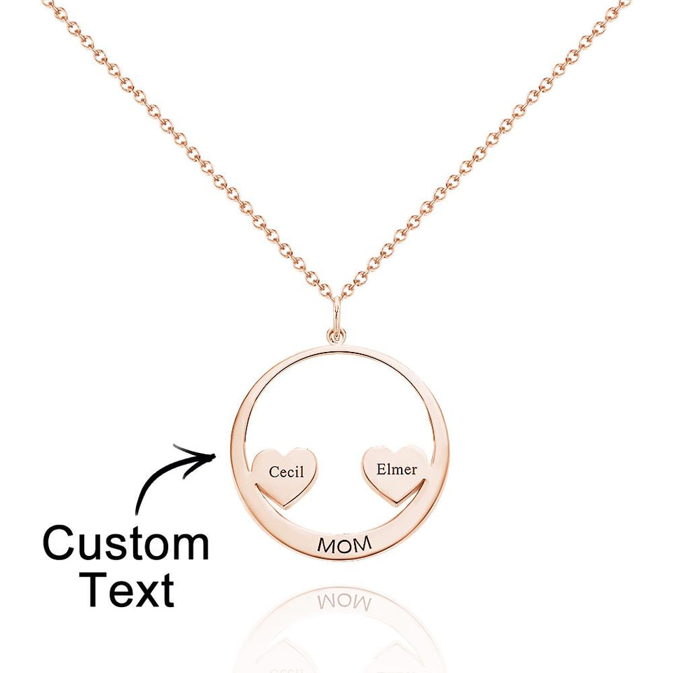Custom Engraved Circle Hearts Necklace Charm - Personalized Necklace