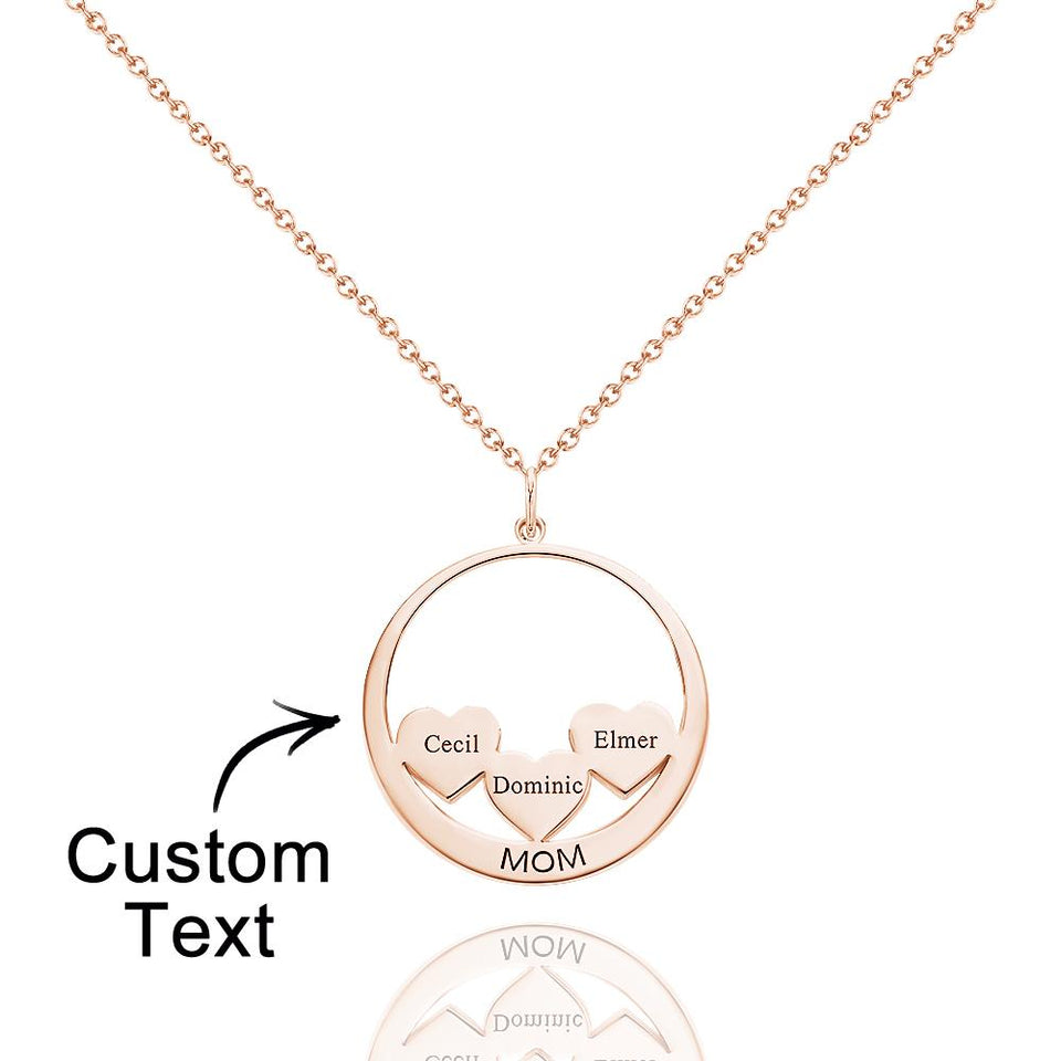 Custom Engraved Circle Hearts Necklace Charm - Personalized Necklace