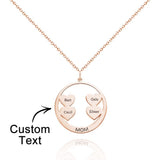 Custom Engraved Circle Hearts Necklace Charm - Personalized Necklace