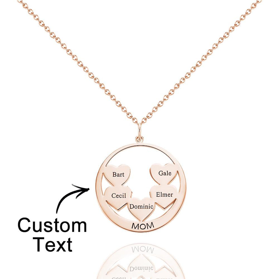 Custom Engraved Circle Hearts Necklace Charm - Personalized Necklace