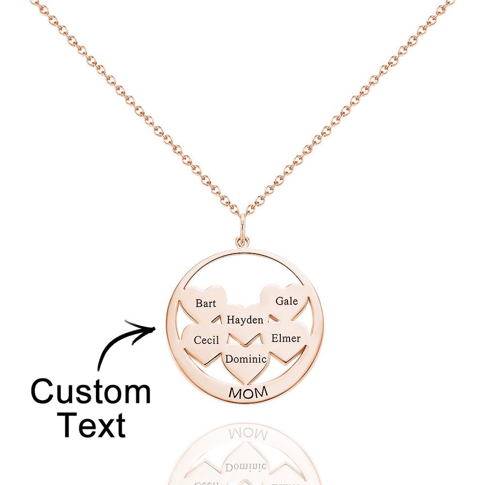Custom Engraved Circle Hearts Necklace Charm - Personalized Necklace