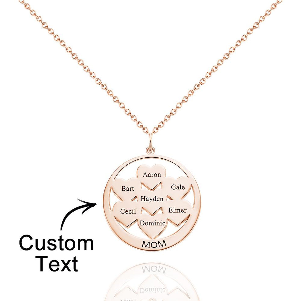 Custom Engraved Circle Hearts Necklace Charm - Personalized Necklace