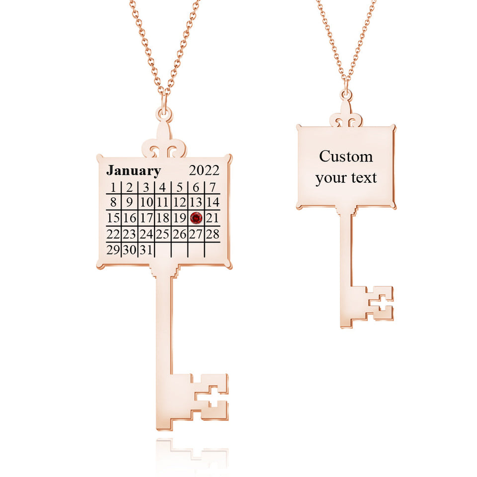 Key Calendar Charm - Personalized Key Birthday Calendar Necklace