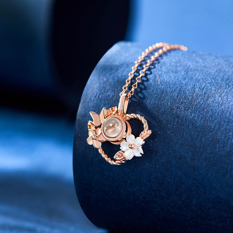 Heart-shaped Flowers Projection Charm - gift for who lost a loved one - Personalized Heart-shaped Flowers Projection Charm