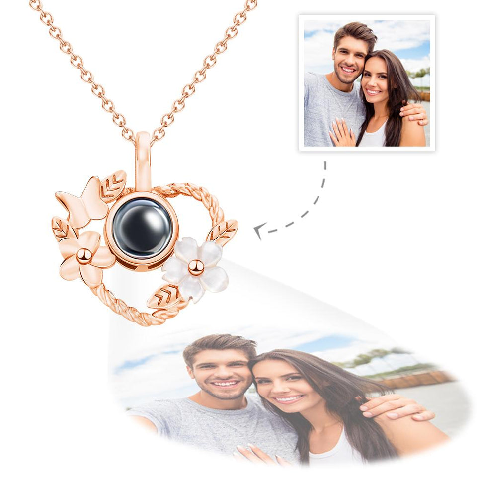 Heart-shaped Flowers Projection Charm - gift for who lost a loved one - Personalized Heart-shaped Flowers Projection Charm