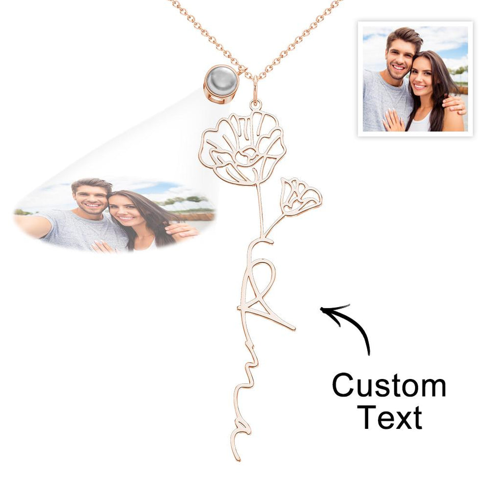 Birth Flower Photo Projection Charm - gift for anyone, who lost a loved one - Personalized Birth Flower Photo Projection Charm