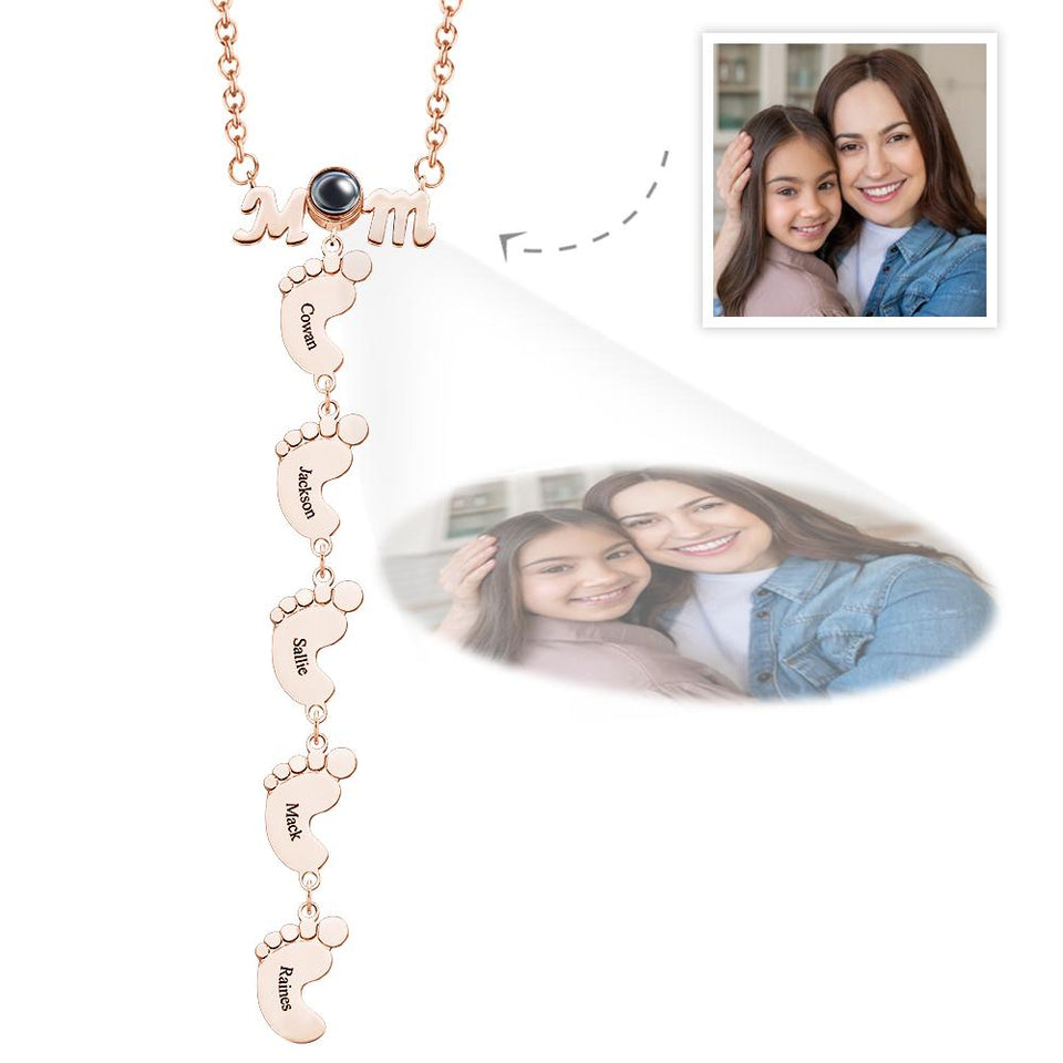 Personalized Feet Projection Engraved Charm - Gift for mom, who lost a loved one