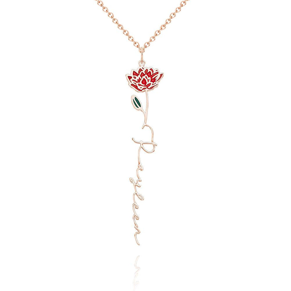 Personalized Name Birth Month Colorful Flower Necklace