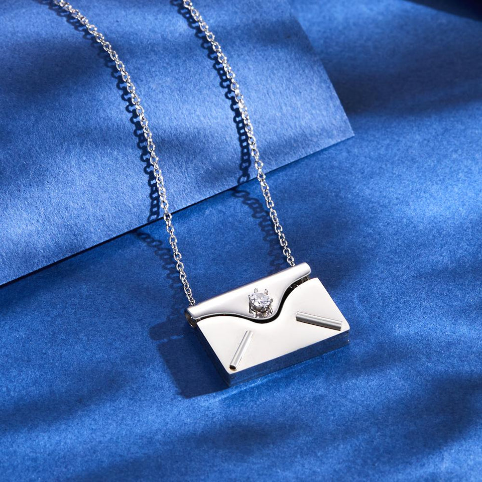 Any Text Letter - Personalized Couple Engraved Necklace Envelope Letter