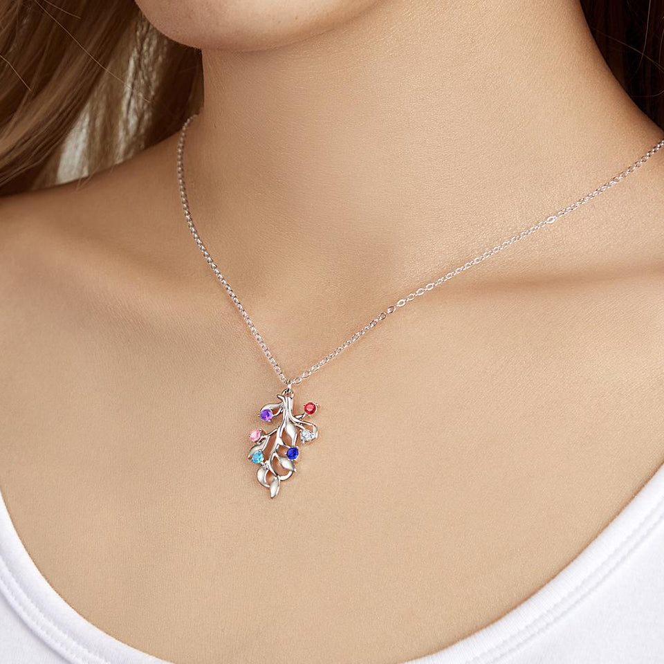 Family Birthstone - Personalized Family Diamond Tree Birthstone Necklace