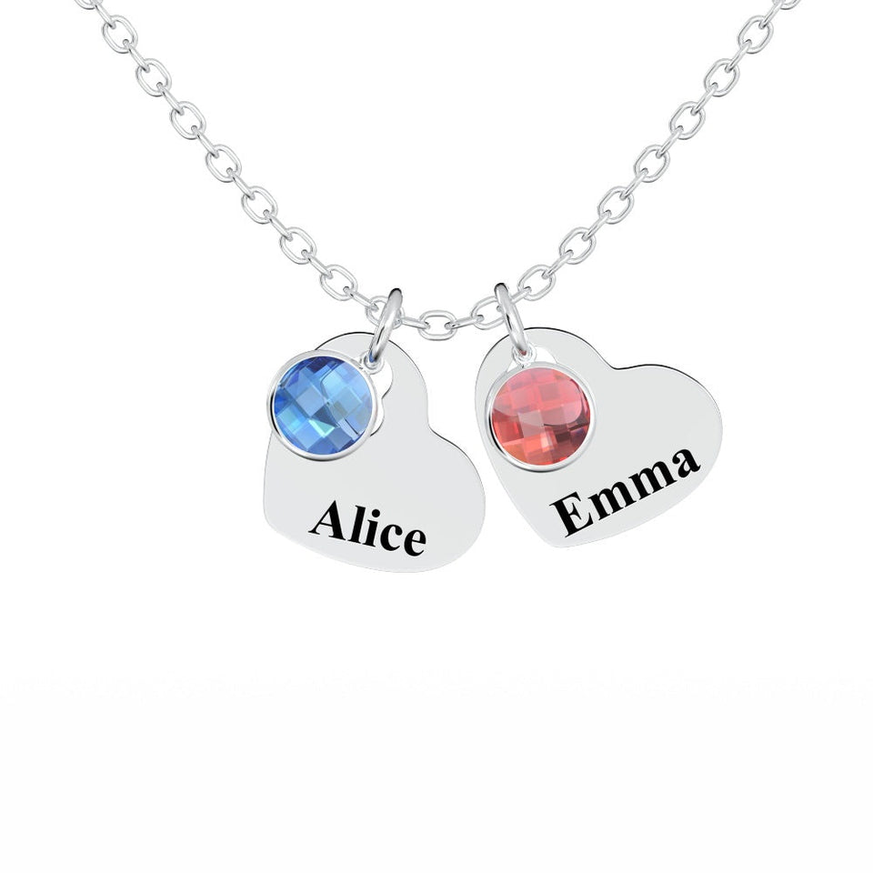 All Members - Personalized Family Heart Pendant Necklace with Birthstones