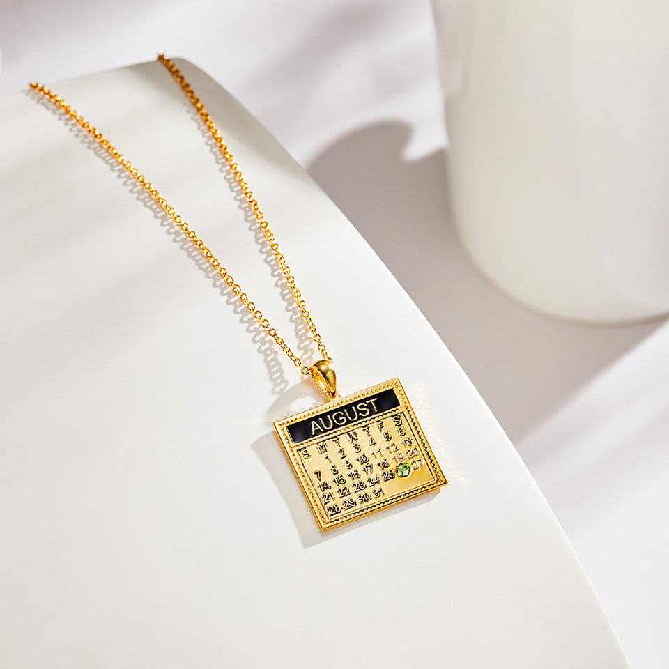 The Day You Were Born - Personalized Calendar Necklace with Birthstone