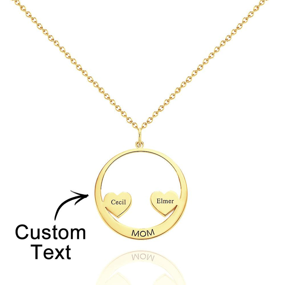 Custom Engraved Circle Hearts Necklace Charm - Personalized Necklace