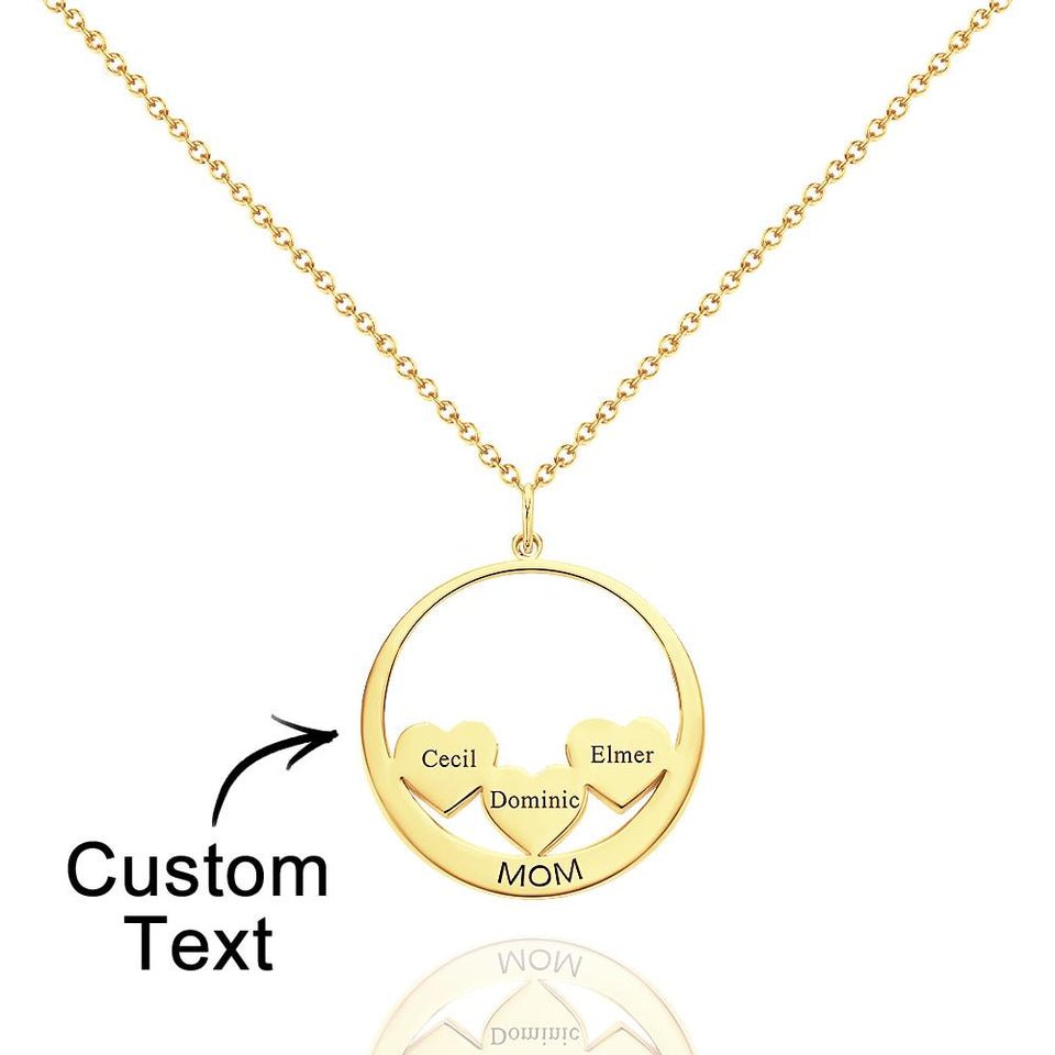 Custom Engraved Circle Hearts Necklace Charm - Personalized Necklace