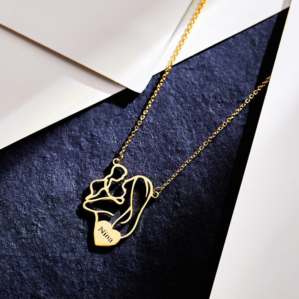Mother's Love - Personalized Mother Engraved Mom Baby Necklace