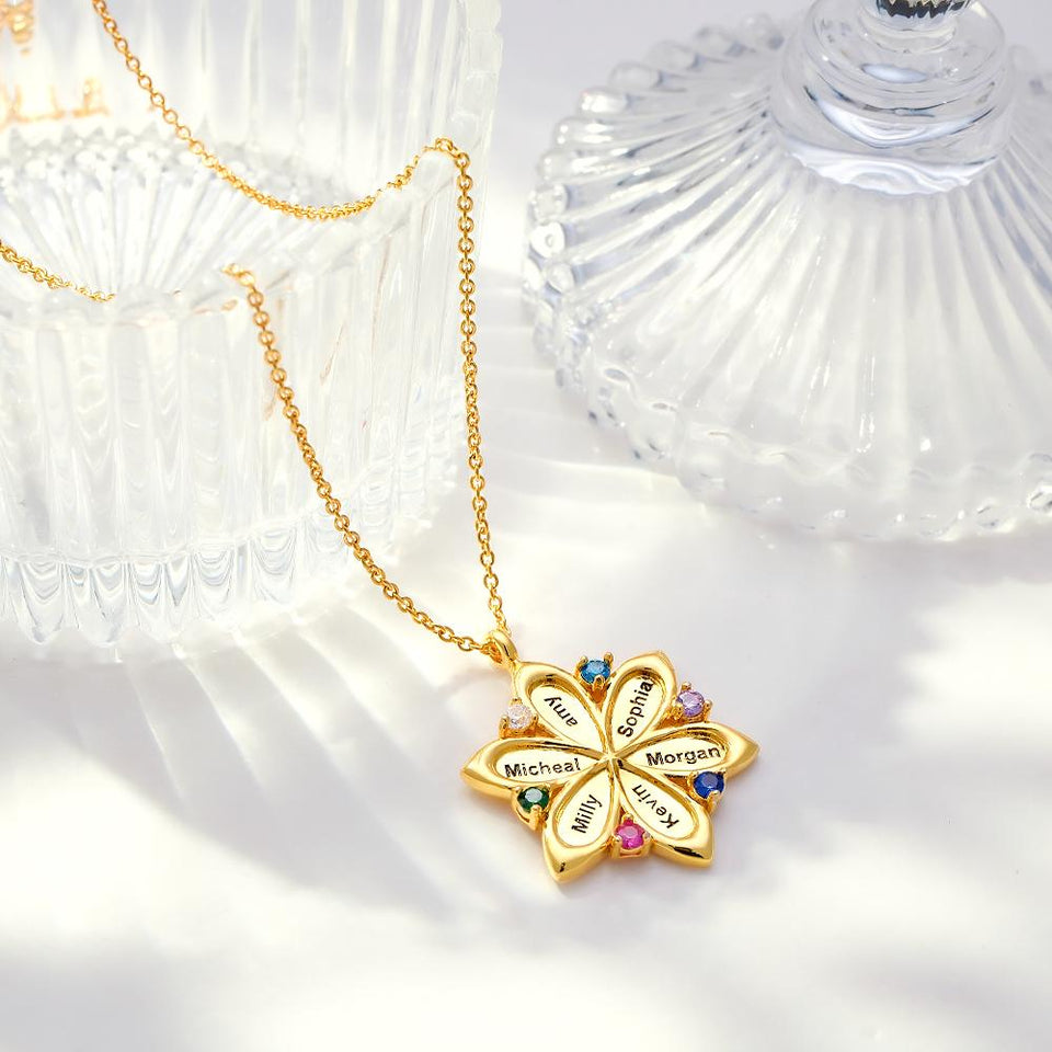 Flower Pendant - Personalized Mother Name Flower Necklace