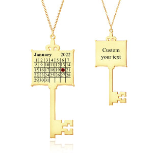 Key Calendar Charm - Personalized Key Birthday Calendar Necklace