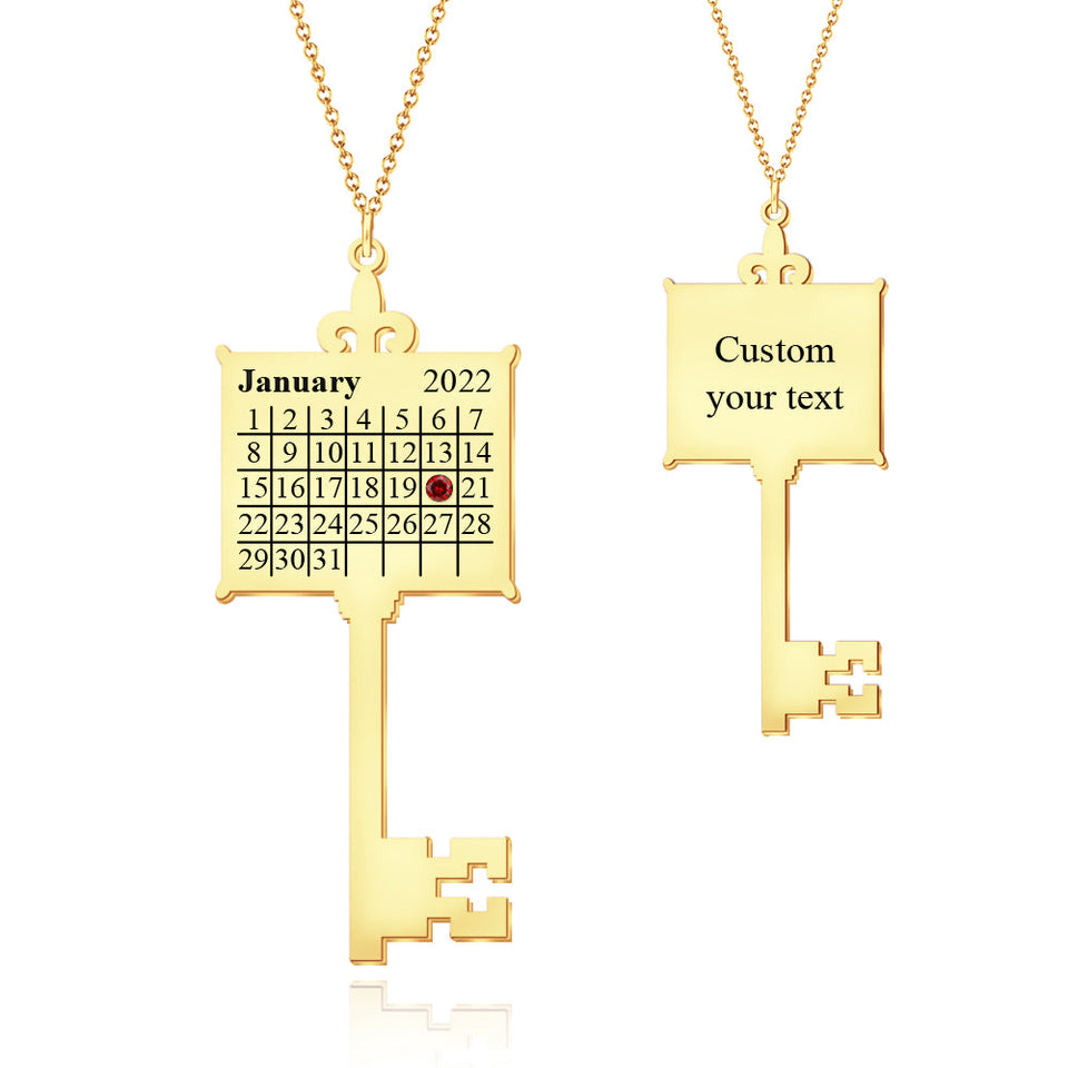 Key Calendar Charm - Personalized Key Birthday Calendar Necklace
