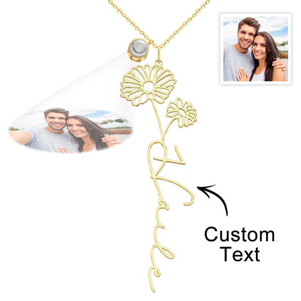 Birth Flower Photo Projection Charm - gift for anyone, who lost a loved one - Personalized Birth Flower Photo Projection Charm
