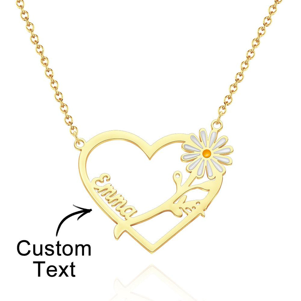 Personalized Daisy Heart-shaped Name Necklace