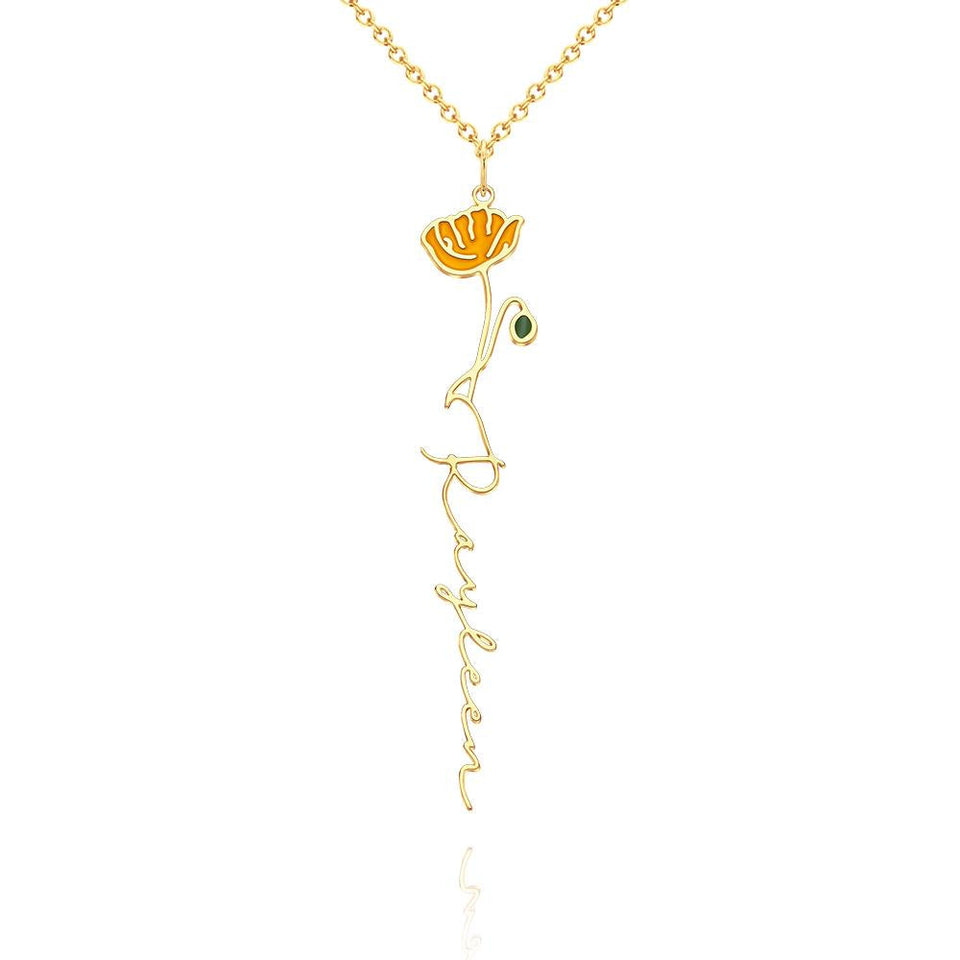Personalized Name Birth Month Colorful Flower Necklace