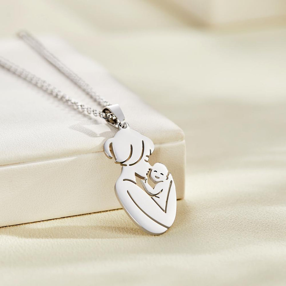 Mother And Baby - Personalized Mother Engraved Mother Baby Necklace