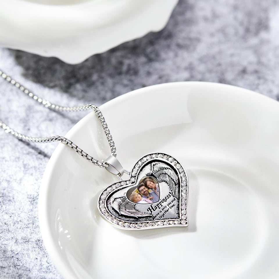 Any Photo - Personalized Memorial Heart Wing Commemorate Necklace