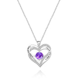Double Heart - Personalized Couple Diamond Heart Pendant Necklace With Birthstone