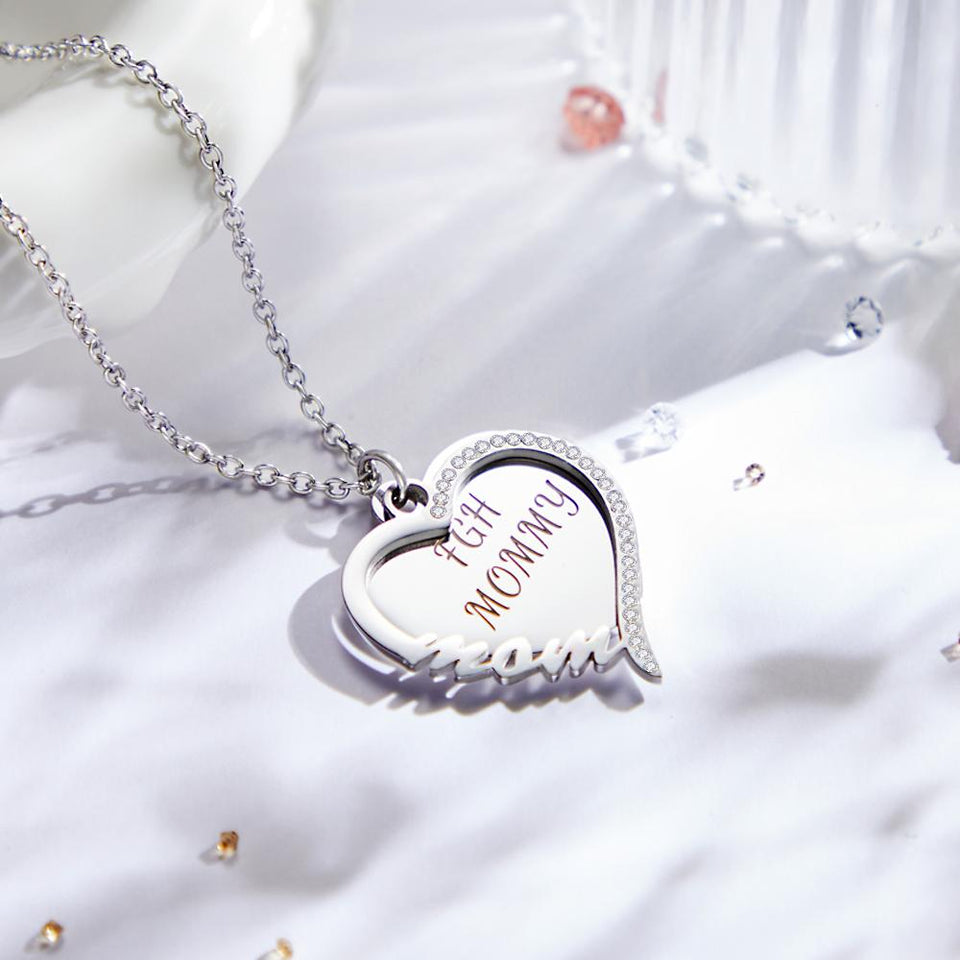 Heart Rhinestones Name - Personalized Mother Heart Rhinestones Name Necklace