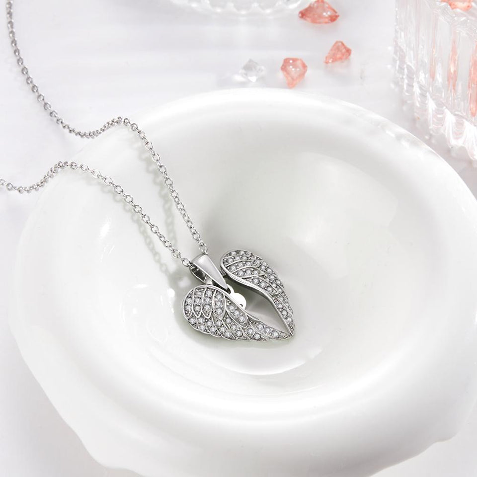 Angle Wing - Personalized Wing Heart-Shaped Engraved Necklace