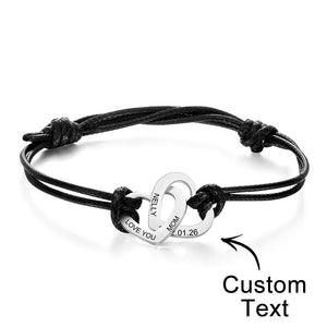 Any Text - Personalized Engraved Two Love Hearts Bracelet