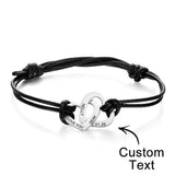Any Text - Personalized Engraved Two Love Hearts Bracelet