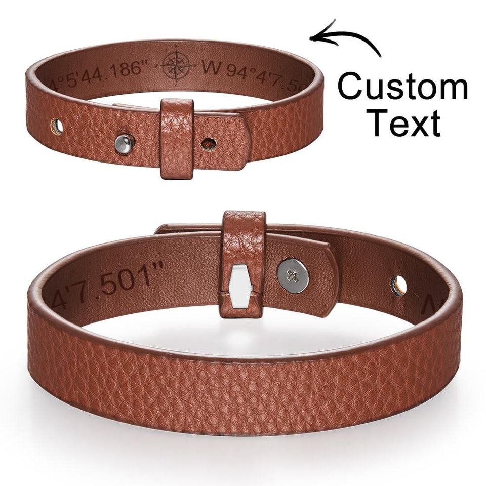 Any Destination - Personalized Genuine Leather Bracelet