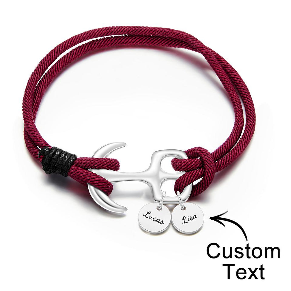 I Love You - Personalized Couple Engraved Bracelet Marine Anchor Cord Bracelet