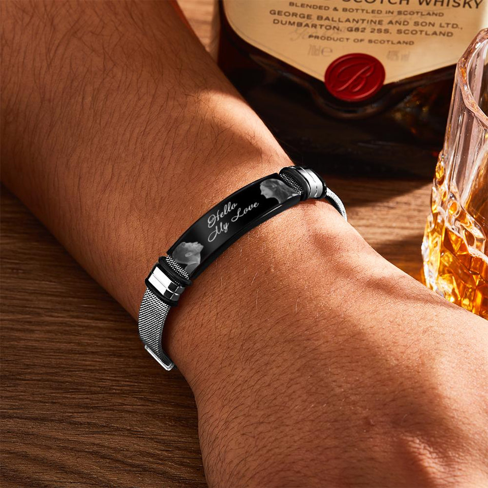Hello My Love - Personalized Couple Engraved Mens Bracelet