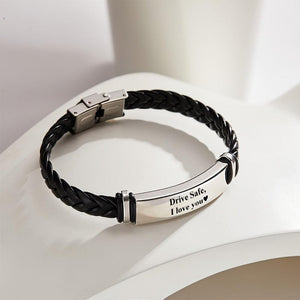 Any Text/ Message/ Name... - Personalized Engraved Leather Bracelet