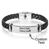 Any Text/ Message/ Name... - Personalized Engraved Leather Bracelet