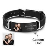 Any Photo And Message - Personalized Photo Engraved Black Bracelet